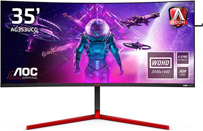 AOC AGON AG353UCG - 35 Inch WQHD Curved gaming Monitor, 200 Hz, 2 ms, VA, G-Sync Ultimate, HDR1000, Quantum Dot, USB Hub (3440 x 1440 @200 Hz, 1000 cd/m², HDMI/DP /USB 3.0)