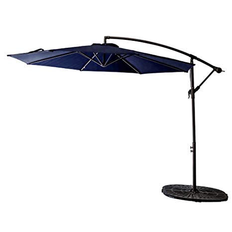 FLAME&SHADE 10' Offset Cantilever Patio Umbrella, Outdoor Hanging Umbrella with Crank Lift, Large Round, Navy Blue