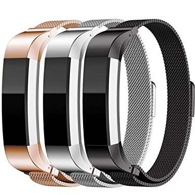 Fitbit Alta Metal Bands, SailFar 3PCS Milanese Loop Stainless Steel Replacement Accessories Bracelet Strap Watch Band for Fitbit Alta, Small/Large, Men/Women, Silver, Black, Rose Gold