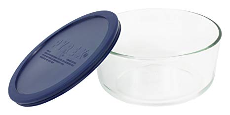 Pyrex Simply Store 7-Cup Round Dish, Clear with Blue Lid