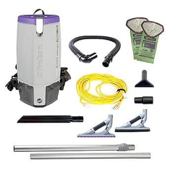 ProTeam Super Coach Pro 10 Commercial Backpack Vacuum with ProBlade Hard Surface and Carpet Tool Kit, 10 Quart, Corded, 107538