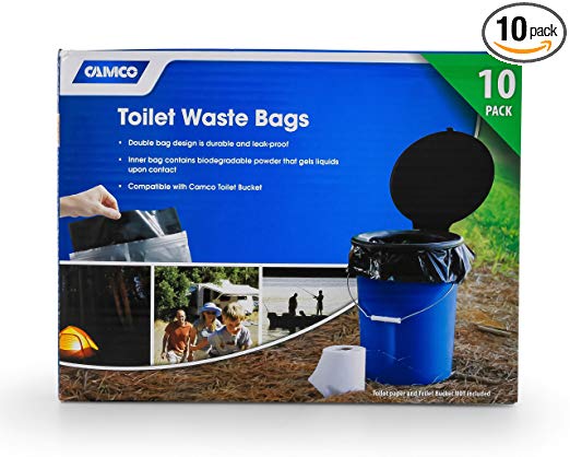 Camco Toilet Waste Durable Double Design is Leak-Proof, Inner Bag Gels Any Liquid, for Camping, Hiking and Hunting and More-10 (41548), 10 Pack