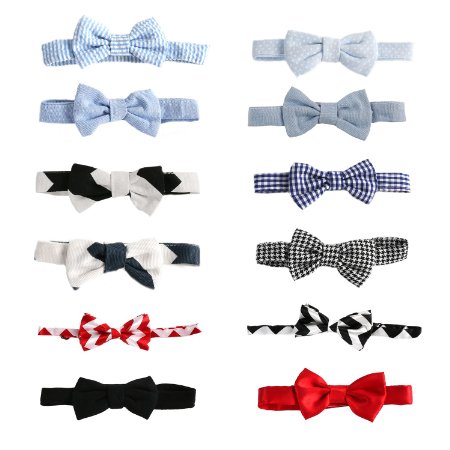 Laribbons 12 Pack 3.5'' Infant Boys Dailty Adjustable Bow Ties, Party Self Tie