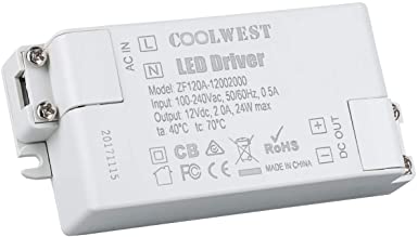 COOLWEST Transformer Driver Power Supply 24W 12V for LED Strip Lights and G4, MR11, MR16 Light Bulbs