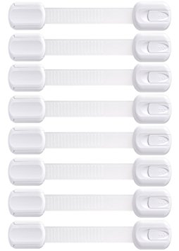 Adjustable Child Safety Locks, Baby Proof Your Cabinets With No Trapped Fingers, Easy Install, No Tools Needed - 8 Pack