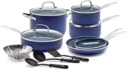 Blue Diamond Pan CC001951-001 Cookware-Set, 14pc, Blue (Renewed)