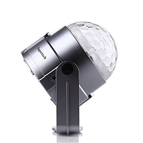 Supertech 7 Color Changing Sound Active 3W RGB Crystal LED Mini Magic Rotating Ball Effect Led Stage Lights For KTV Xmas Party Wedding Show Club Pub Disco DJ Home Room (Silver)