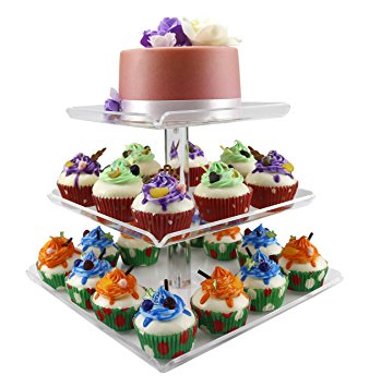 DYCacrlic 3 Tiers Large Upgraded Multi-Function Acrylic Cupcake Stand Tray with Borders - Tiered Square Cake Stand Tower - Party Dessert Display Holder - 3 pcs Seperated Serving Trays for Many Purpose
