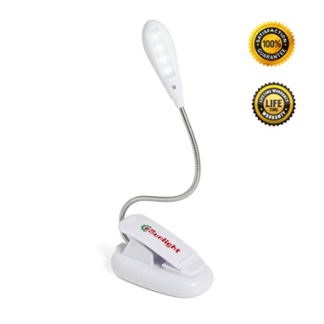 CeSunlight LED Book Light, Rechargeable Reading Light, Flexible and Easy Clip On Task Light, with Extra-Bright 4 LED, 2 Brightness setting, Soft Padded Clamp, Comes with USB Charging Cable (White)