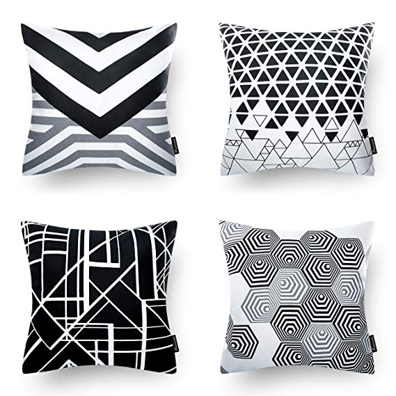 Phantoscope Decorative New Decorative Throw Pillow Case Cushion Cover 18" x 18" 45cm x 45cm (Geometric Black&White)