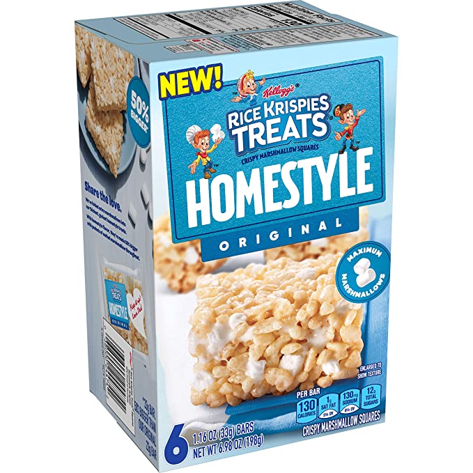 Kellogg's Rice Krispies Treats Homestyle, Crispy Marshmallow Squares, Original, Lunch Box Snack, 6.98oz Box (6 Count)