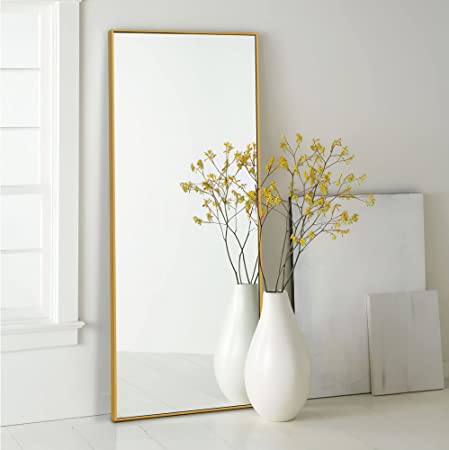 Trvone Full Length Mirror, Aluminum Alloy Thin Frame, Wall-Mounted Mirror, Hanging or Leaning Against Wall, Bedroom Mirror, Floor Mirror, Dressing Mirror, Full Body Mirror, Gold, 65"x22"