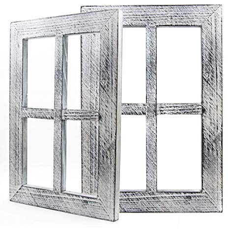 Daisy's House Distressed Window Frame Wall Decor – Set of 2 Rustic Window Panes with Hanging Hardware for Bedroom Living Room Bathroom Barnwood Home Decor (15.75” x 11” x 1” Each)