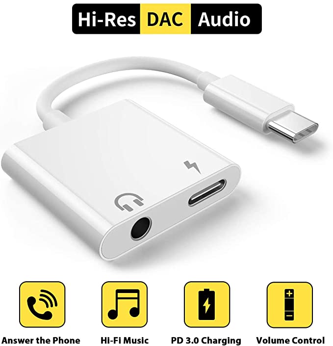 USB C Headphone Adapter with 3.5mm Aux Audio and Type C PD 3.0 Fast Charging Dongle Converter, Compatible with iPad Pro 12.9" Essential HTC U11 Google Pixel 3 3XL 2 XL Pixel 2 Headphone Adapter