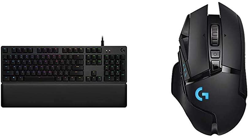 Logitech G513 Carbon LIGHTSYNC RGB Mechanical Gaming Keyboard with GX Brown Switches - Tactile & G502 Lightspeed Wireless Gaming Mouse with Hero 25K Sensor, Tunable Weights and Lightsync RGB - Black