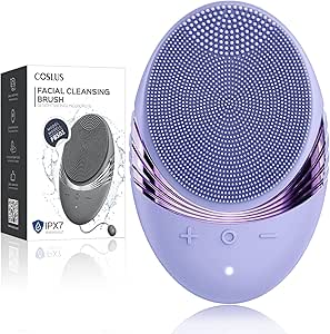 COSLUS Facial Cleansing Brush Face Scrubber : Silicone Waterproof Rechargeable Face Wash Brush, 5 Cleansing Modes, Electric Deep Cleaning for Men & Women, Removing Blackhead, Exfoliating, Massaging