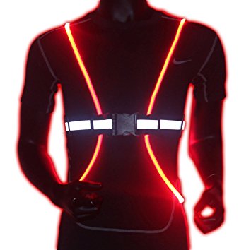 Reflective Safety Led Vest Belt With Led Fiber Optics - DoerDo - Constant, Strobe Light For Running, Walking, Cycling, Snowboarding - Adjustable, Lightweight, Waterproof - for Men, Women