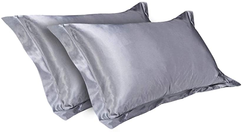 2 Pcs Silk Satin Pillowcases for the Care of Face and Hair to Prevent Wrinkles Hidden Zipper (Grey)