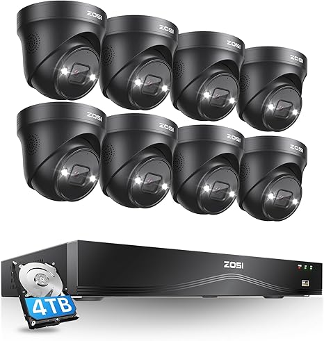 ZOSI 16CH 4K PoE Security Camera System with 4TB HDD,8pcs 8MP 4K PoE Cameras Outdoor Indoor,Person Vehicle Detection,Two-Way Talk,Spotlight Siren Alarm,Color Night Vision,8MP NVR for 24/7 Recording