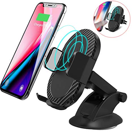 Wireless Car Charger, AEDILYS 2 in 1 10W Fast Wireless Charger Air Vent & Bracket Phone Holder for iPhoneX/8/8 Plus, Samsung Galaxy S9/S9 /Note 8/S8/S8 Plus/S7/S6 Edge All Qi Enabled.