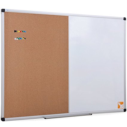 XBoard 36 x 24 Inch Magnetic Dry Erase/Cork Combo Board, Whiteboard & Corkboard with Aluminum Frame, 10 Colorful Push Pins & Marker Tray Included