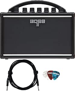 Boss Katana Mini Guitar Combo Amplifier Bundle with Instrument Cable and Picks