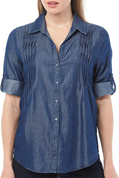 Gloria Vanderbilt Womens Giselle Chambray Top