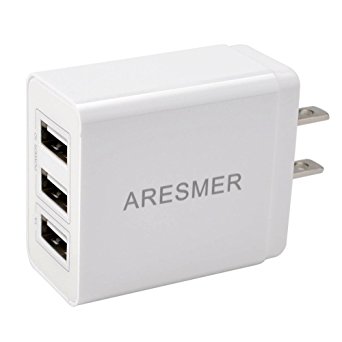 Aresmer USB Wall Charger 3.1A 15.5W Ultra Portable Rapid Charging Adapter 3-Port Overheating Protection Smart Charger for iPhone 6/6 Plus, iPad, Galaxy S7, S6, Note 5, LG G5 and More