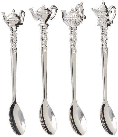 Elegance Silver 87625 Silver Plated Teapot Tea Spoon with Crystal (Pack of 4)