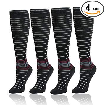 YOLIX Compression Socks for Women & Men 20-30 mmHg - 4 Pairs Best Knee High Socks for Running, Medical, Pregnancy, Crossfit - Boost Stamina, Circulation Recovery