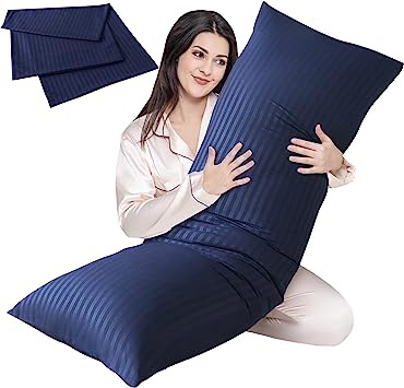 Cosybay Full Body Pillow Insert with White Pillowcase - Fluffy Long Bed Pillow for Adults - Firm Large Body Pillow with Washable Cover for Side and Back Sleepers - 20x54 Inch(Navy Blue)