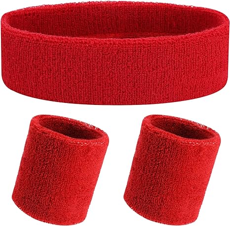 Yolev 3Pieces Sweatband Set Sports Headband Wristband (1 Headband and 2 Wristbands) Set Sweatbands for Athletic Men and Women