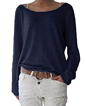 ZANZEA Women's Sexy Casual Autumn Loose Round Neck Long Sleeve Tops Blouse Jumper T-Shirt