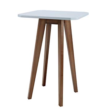 WILSHINE Square Accent Table for Small Spaces in Living Room/Bedroom with Greyish White Top and 4 Natural Brown Legs
