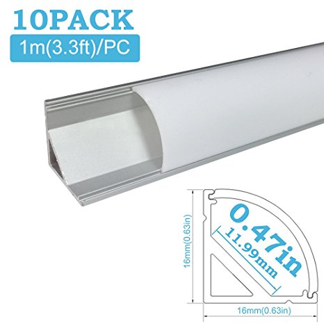 inShareplus 10Pack 3.3FT/1M LED Aluminum Channel System V Shape Track with Oyster White Cover, End Caps and Mounting Clips for 0.47in(12mm) 3528 5050 LED Strip Light Installation