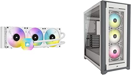 Corsair iCUE H150i Elite Capellix Liquid CPU Cooler - White & iCUE 5000X RGB Tempered Glass Mid-Tower ATX PC Smart Case - White