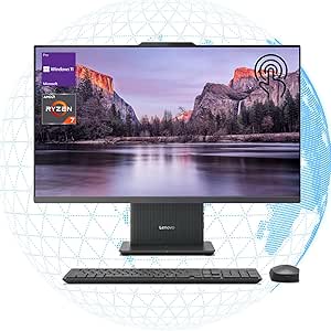 Lenovo 2024 IdeaCentre I 27" 100Hz FHD Touchscreen Business All-in-One Desktop, AMD Ryzen 7 7735HS, 64GB DDR5 RAM, 2TB SSD, Wireless Keyboard & Mouse, Wi-Fi 6, Windows 11 Pro, Grey