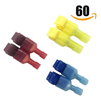 60pcs Wire Connectors, Sopoby Yellow/Blue/Red Gauge Quick Splice Wire Terminals&Fully Insulated Male Spade Wire Crimp Connectors Set