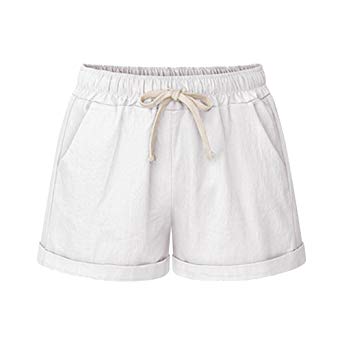 Women's Drawstring Elastic Waist Casual Comfy Cotton Linen Beach Shorts
