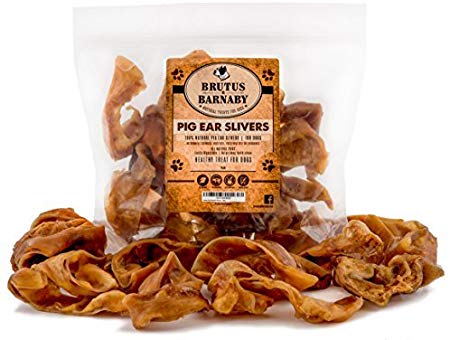 BRUTUS & BARNABY Pig Ear Slivers- Thick Cut, All Natural Dog Treat, Healthy Pure Pork Ear, Easily Digested, Best Gift for Large & Small Dogs from