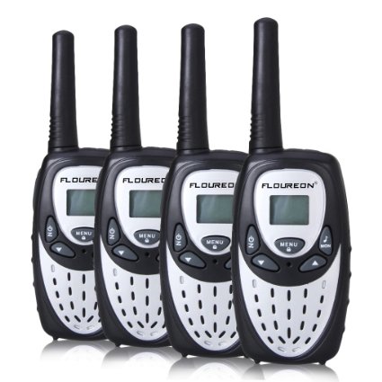 FLOUREON 22 Channel FRS/GMRS 2 Way Radio 2 miles (up to 3 Miles) UHF Handheld Walkie Talkie (Pack of 4, Futuristic Silver)