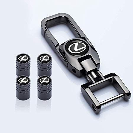 HEY KAULOR 5 Pcs Tire Valve Stem Caps (4pcs) Car Tire Valve Stem Air Caps Cover   (1pcs) Keychain for Lexus Black