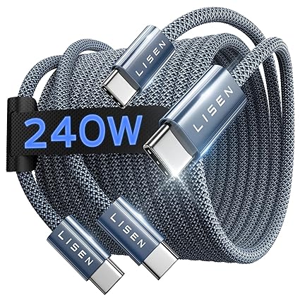 LISEN 240W 2M 1M Câble USB C vers USB C PD Charge Rapide Câble USB C Câble Charge Rapide Nylon Tressé cable usb c charge Fit avec iPhone 15 Plus Pro Max Galaxy S23 Pixel 7 iPad MacBook Pro Steam Deck