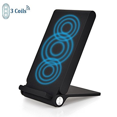 Coofun Foldable Wireless Charger, 3 Coils Qi Wireless Charging Pad for Samsung Galaxy S7/ S7 edge /S6 Edge Plus/S6 Edge/S6,Note 5/SONY/LG G3/Nexus 5/6 and All Qi-Enabled Devices (Black)