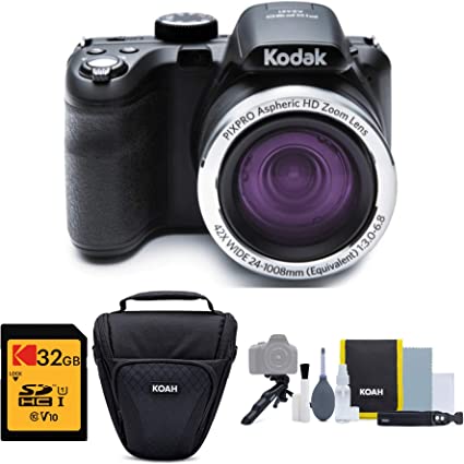 KODAK PIXPRO AZ421 Astro Zoom 16MP Digital Camera with 42x Optical Zoom (Black) Bundle with 32GB SD Memory Card and Holster Bag (3 Items)