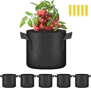 YSSOA 5-Pack 2 Gallon Grow Bags, Aeration Nonwoven Fabric Plant Pots with Handles, Heavy Duty Gardening Planter for Potato, Tomato, Vegetable and Fruits, Black 2024 Version