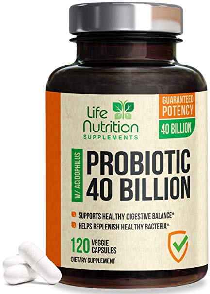 Probiotic 40 Billion CFU. Guaranteed Potency Until Expiration - 15x More Effective Patented Delay Release Lactobacillus Acidophilus - Made in USA - Digestive Health for Women & Men - 120 Capsules