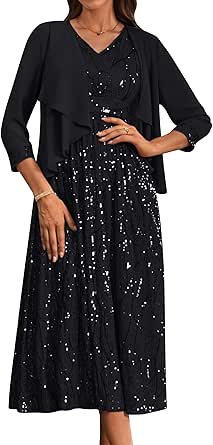 GRACE KARIN 2024 Women's Two Piece Sequin Dress with Jacket Mother of The Bride Dresses Homecoming Wedding Guest Dresses