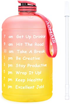 AOMAIS Gallon Water Bottle with Motivational Time Marker, Large 128oz/74oz, Leak-Proof, Wide Mouth, BPA Free Water Bottles for Sports Gym Fitness Work