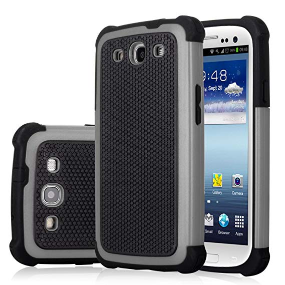 Galaxy S3 Case, Jeylly(TM) [Shock Proof] Scratch Absorbing Hybrid Rubber Plastic Impact Defender Rugged Slim Hard Case Cover Shell for Samsung Galaxy S3 S III I9300 GS3 All Carriers